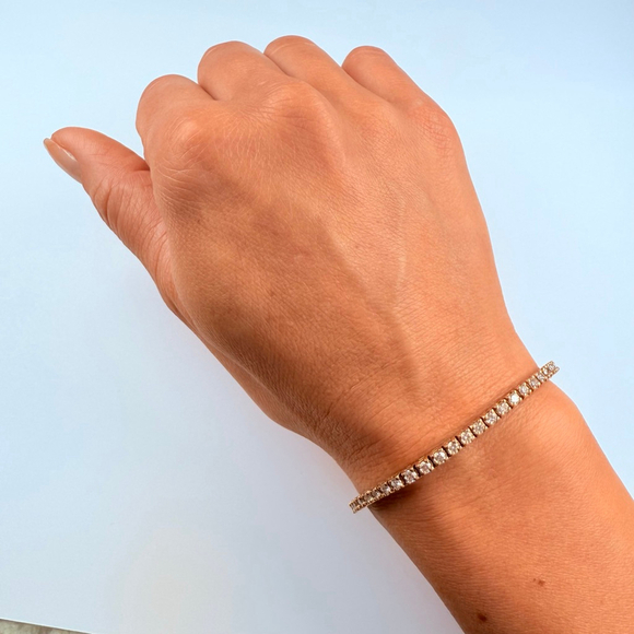 Estate 14K Solid Yellow Gold 3.75 TCW Natural Diamond 3mm Tennis Bracelet - Picture 9 of 12